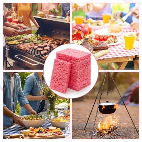 Zhengmy 100 Pieces Sponges Bulk Sponges Kitchen Compressed Sponge Natural Dish Sponge Compressed Wood Pulp Cleaning Without Scratching for Kitchen Bathroom, 3.9 x 2.4 x 0.12 Inch (Pink) - color: Pink