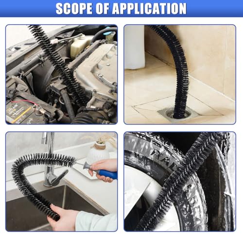 Long Handle Car Engine Cleaning Brush, Hard Bristle Automotive Wash Brushes, Flexible Bendable Vehicle Detailing Brush for Car Radiator Dryer Vent, Engine Oil Residue (2PCS) - size: 2PCS