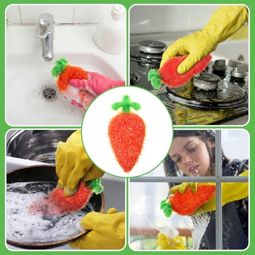 Breling 6 Pieces Carrot Shape Dish Sponge Dual Sided Non Scratch Dish Washing Scrubbers, Reusable Household Cleaning Kitchen Tools for Dishwashing Washing Dishes Cookware - style: Carrot