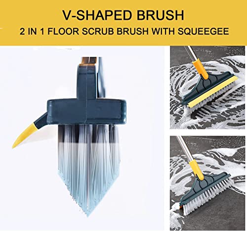 2-in-1 Bathroom Cleaning Brush with Wiper - Long Handle 180° Rotate Toilet Brush, Tiles Cleaning, Floor Scrub for Kitchen and Bathroom Accessories (Yellow, 2 in 1)
