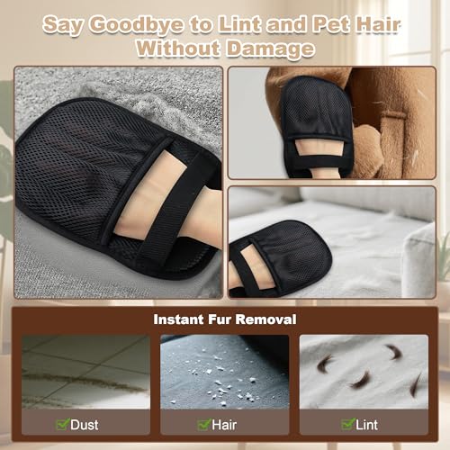 Upgraded 4 Pack Pet Hair Removal Gloves for Cats Dogs, Reusable Electrostatic Pet Hair Remover Gloves, Dual Use for Pet Grooming & Furniture Cleaning, for Couch, Carpet, Clothes, Car Seats | Five-finger flexible fit Cost-effective vs lint roller Rinse cle