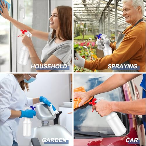 Zubebe 24 Pack 32 oz Plastic Spray Bottle Bulk Empty Leakproof Heavy Duty Spray Bottles for Cleaning Supplies Mist Bottles with Label and Adjustable Nozzle for Plant(Red, Blue,Clear Scale) - color: Red, Blue, style: Clear Scale