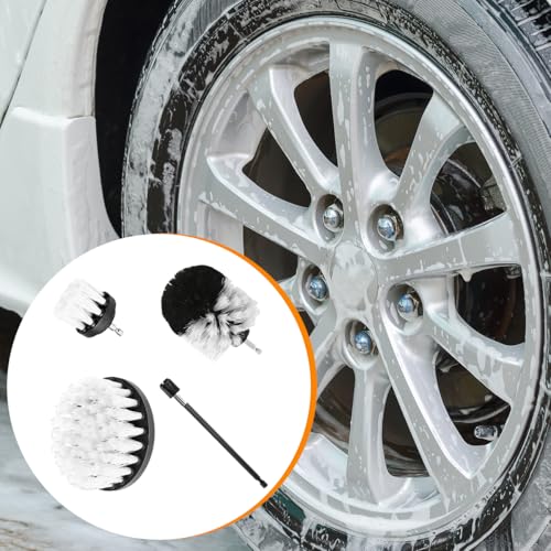 4PCS/Set Car Drill Brush Attachment Set, Vehicle Drill Scrub Brushes Kit with Extended Long Rod, Automotive Power Cleaning Scrubber Accessories, Universal for SUV, Sedan, Truck (White) - color: White
