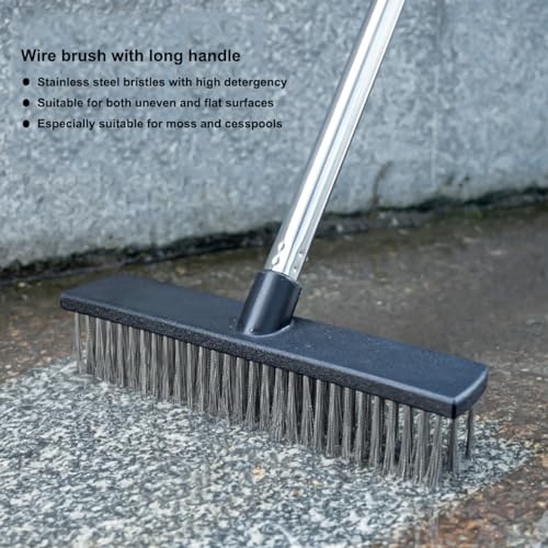Heavy-Duty Push Broom Brush - Perfect for Bathroom, Kitchen, Patio, Garage, Deck, Concrete, Wood, Stone, and Tile Floors (14.5" Stainless Steel Bristle-Black) - color: 14.5" Stainless Steel Bristle-black