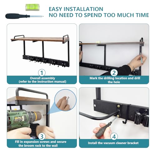 Broom Holder Wall Mount With Cleaning Supplies Organizer Shelf Broom And Mop Organizer Wall Hanging With Vacuum Holder Wall Mount, Wall Mounted Broom Hanger Utility Racks For Home Garage Laundry Room