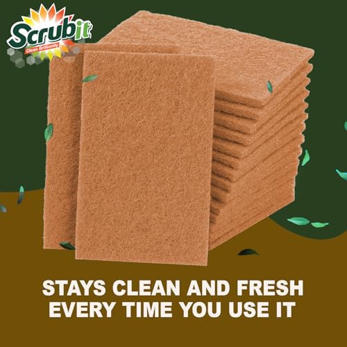 SCRUBIT 50 Pack Natural Scouring Pads - Heavy Duty Scrubbing Pads for Dishes - Non-Scratch - Reusable - Natural, Eco-Friendly, Biodegradable Sisal Brown Sponges for Dishes, Compostable - color: Natural Brown