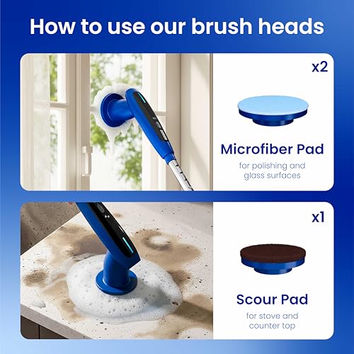 2026 Upgraded Electric Spin Scrubber: 120 Min Runtime, IPX7 Waterproof Cordless Power Scrubber, Adjustable Extension Handle, 8 Heads, 2 Speeds for Shower, Tub, Tile & Floor