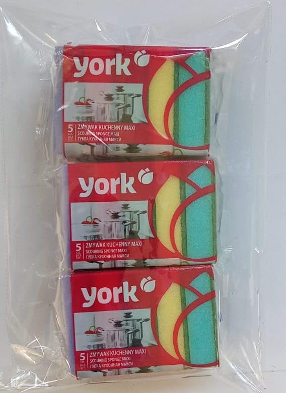 York Scouring Sponge Non-Abrasive Cleaning Scouring Heavy-Duty Scrub Sponge for Kitchen Scratch Proof Utensil Scrubber Pads for Pots, Pans, Non-Stick Cookware Sponge for Kitchen-5 Piece Multicolour