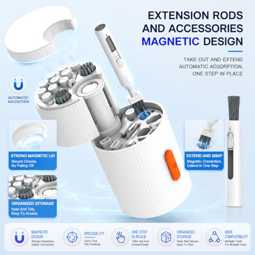 33-in-1 Electronics Cleaning Kit, Magnetic Professional Keyboard Cleaner with Retractable Brush, Screen Cleaner and Earbud Cleaning Pen for Computer, iPhone, Laptop, PC and Airpods - color: 32-in-1 White
