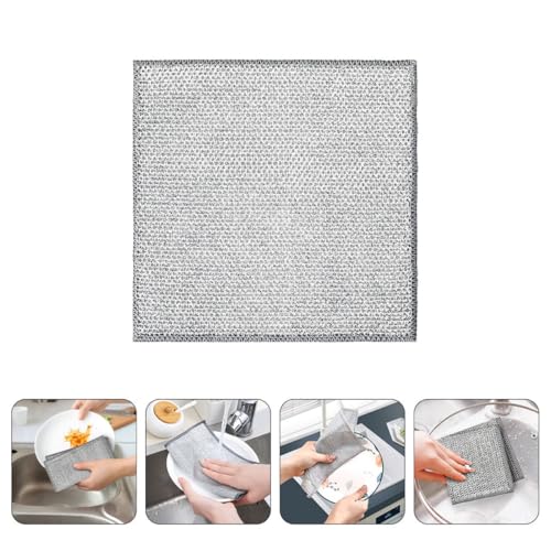 INOOMP 10pcs Reusable Wire Mesh Dishwashing Rags Scrub Pads Silver Double-Layer Kitchen Cleaning Cloths for Non-Scratch Dish and Bowl Washing