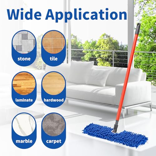 4 Pack Mop Heads Replacements Compatible with O-cedar Dual-Action Flip Mop, Chenille + Microfiber Mop Refills for Dry/Wet Use, Reusable and Machine Washable Dust Mop Cloths for Hardwood Floor Cleaning - color: 4pcs Blue&red
