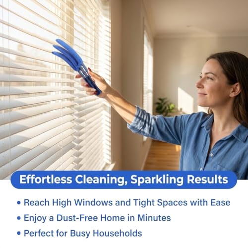Window Blind Cleaner Duster Brush, 2 Pack Air Vent Cleaner Brush with 5 Reusable Microfiber Sleeves, Multi-Purpose Cleaning Tool for Venetian Blinds, Air Conditioner Vents, Household Cleaning Tool
