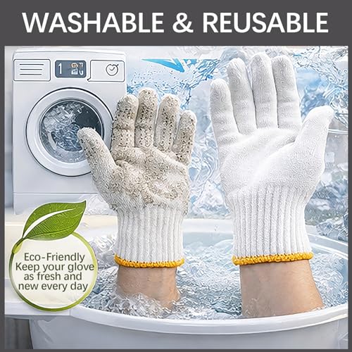8pair unisex white cotton glove liners,string knit cloth men work safety gloves for gardening,warehouse,cooking,bbq - color: Yellow Edging*8pairs