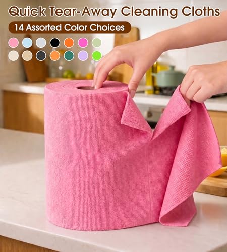 KitchLife Microfiber Cleaning Cloth Roll, 100 Pack - Tear-Away Microfiber Paper Towels, Lint-Free, Reusable, Washable for Kitchen, Car, Dishes, and Sensitive Surfaces (Pink) - color: Pink, size: 100 Pack