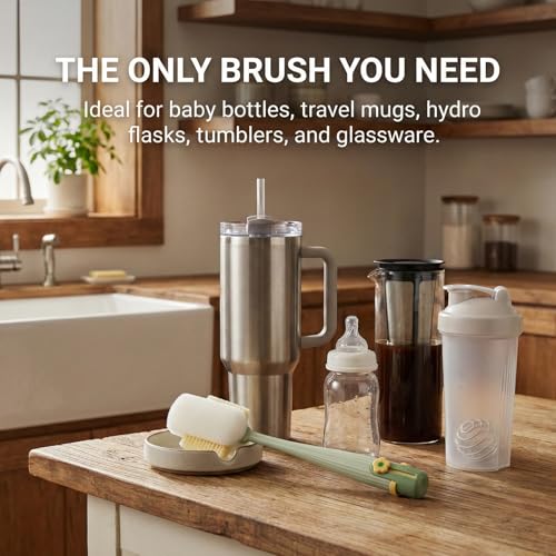 5 in 1 Bottle Lid Gap Cleaning Brush Set, Multifunctional Cup Cleaner for Baby Bottles, Drinking Cups & Straws, Modular & Detachable Design with Long Handle, Easy Rinsing (Green) - color: Green