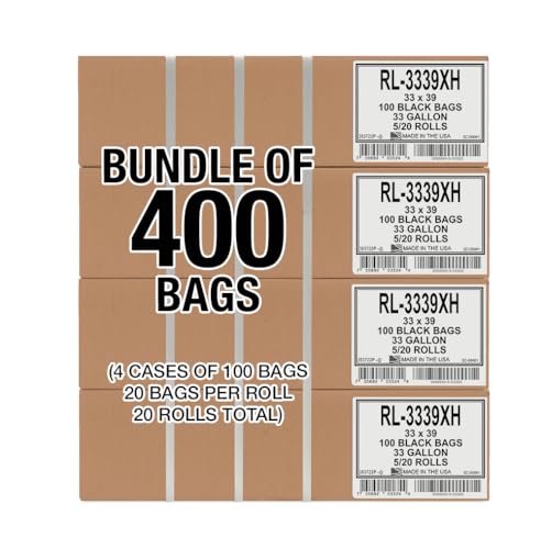 Aluf Plastics 33 Gallon Trash Can Liners (400 Count) - 33" x 39" - Thick 1.5 MIL Equivalent Black Trash Bags for Bathroom, Kitchen, Office, Industrial, Commercial, Recycling and More - color: Black, style: 33 Gal, 1.2 Mil, 400 Count