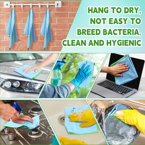 Maxcheck 24 Pack Magic Cleaning Cloth, 16 x 16 Inch Microfiber Glass Cleaning Cloths Reusable Lint Free Microfiber Towels for Kitchen Dish, Windows, Mirror, Glass, Car(Blue) - color: Blue