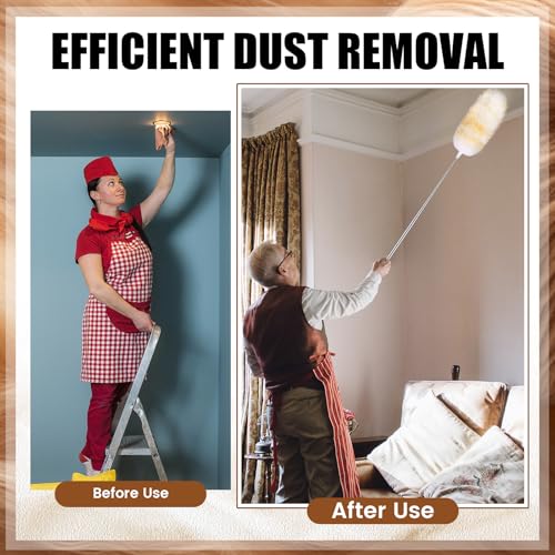 Remerry Extendable Lambswool Cleaning Duster 30-96 Inch, Wall Duster Cleaner with Stainless Steel Extension Pole for High Ceiling Fan, Interior, and Roof Dusting