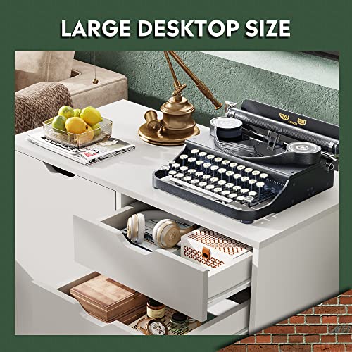 DEVAISE 5-Drawer Wood Drawer Cabinet, Office Storage Cabinet with Adjustable Shelf & Wheels, Printer Stand for Home Office, White - color: White