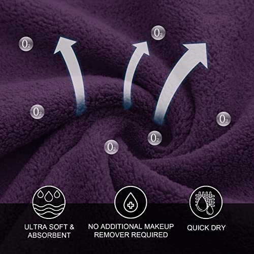 MOONQUEEN Microfiber Facial Cloths Fast Drying Washcloth 12 Pack - Premium Soft Makeup Remover Cloths - Grape Purple - color: Grape Purple, size: 12x12 Inch (Pack of 12)