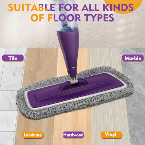 Microfiber Spray Mop for Floor Cleaning with Washable Pads,Dry Wet Use | 27 oz Refillable Bottle,3 Reusable Mop Pads,Mops with Sprayer for Hardwood Laminate Vinyl Tile Cleaning - color: Purple