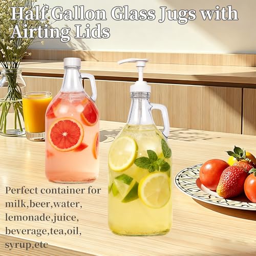 2 Pcs Glass Liquid Laundry Detergent Dispenser, Half Gallon Dispenser for Laundry Room (64 oz. Each), Laundry Detergent Bottles with Pump Dispenser -Includes Labels, Measuring Cups,Wooden Stand - color: White