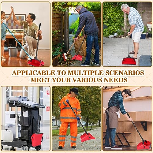 Weewooday 8 Pieces Commercial Lobby Dustpan Plastic Upright Dust Pan with Long Handle Metal Upright Dustpan Heavy Duty for Restaurants Commercial Lobby Garage Home and Outdoors Use (Red) - color: Red