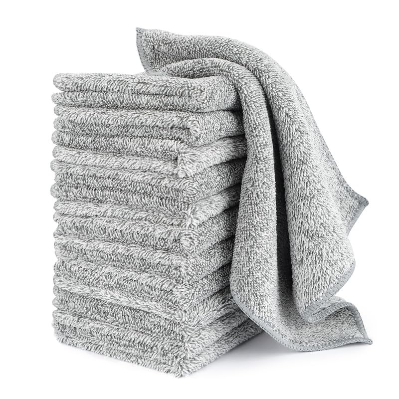 Kitchen Dish Cloths, 12 Pack, 10 x 10 Inches, Super Absorbent Microfiber Dish Towels, Soft Lint Free Reusable Dish Rags for Washing Dishes, Drying, Counters and Sink, Grey - color: Grey