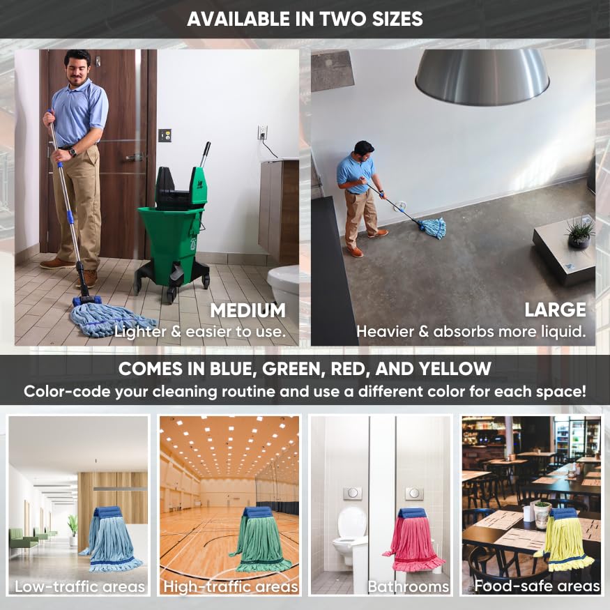 Commercial Mop Head Replacement – 1 Pack Red Large Microfiber Tube Mop (18 oz.) | Industrial Wet Mops | Washable Refill, Reusable, Heavy Duty, Looped End Mopheads | | Hardwood, Concrete - color: Red