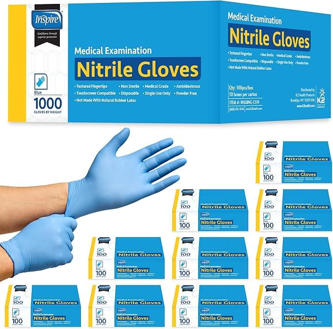 Inspire Black Nitrile Disposable Gloves | 4.5 Nitrile Disposable Safety Medical Cooking Cleaning Gloves - size: Small, style: Blue - Case of 1000