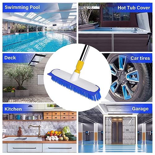 ITTAR 55" Extendable Floor Scrub Brush, 12" Wide Heavy-Duty 2-in-1 Scrub & Squeegee Deck Brush for Tile Grout Shower Floor, Kitchen, Restaurant, Patio & Garage Cleaning - color: Blue&white
