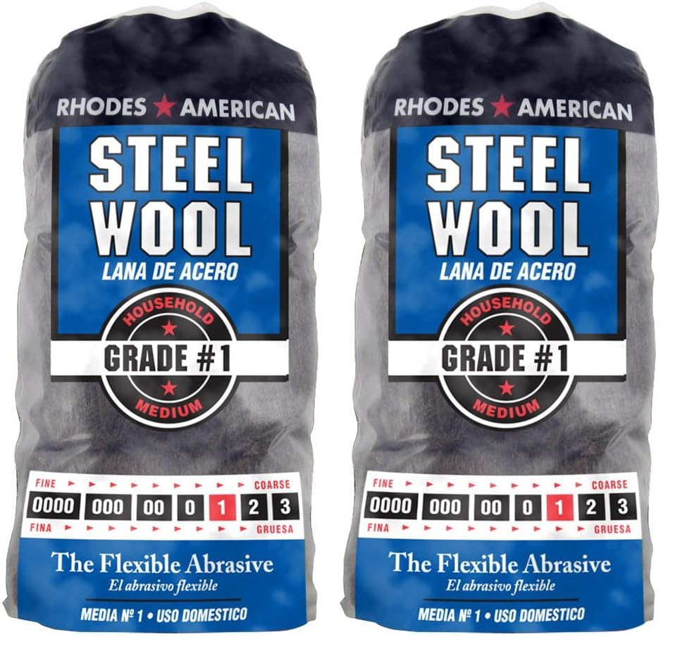 Homax Steel Wool, 12 pad, Medium Grade #1, Rhodes American, Household Steel Wool (Pack of 2) - size: 12 Pads (Pack of 2), style: Medium Grade #1