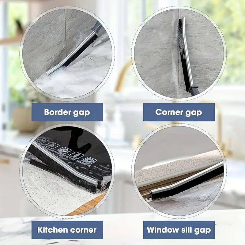 2 Pack Hard Bristle Gap Cleaning Brush Set, Tile Grout Cleaner Tool for Bathroom Kitchen Sink Toilet, Narrow Track Groove Scrubbing Brush with Handle