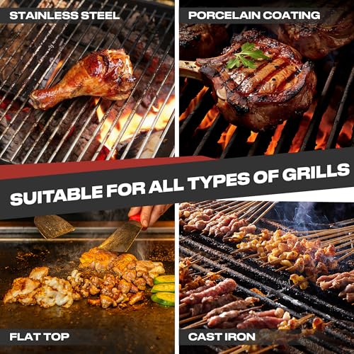 Grill Brush Bristle Free with Collapsible Bucket, BBQ Grill Cleaning Brush for Outdoor with Replaceable Head and Scraper, Safe Non-Metallic Bristles for Cast Iron or Stainless-Steel Grill Tools