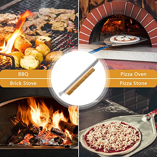Aolso Pizza Oven Brush, 21" Brush and Stainless Steel Scraper for Pizza Stone, BBQ Grill Cleaning Brush Non Scratch Heat Proof Brass Bristles with Screwdriver, Outdoor Pizza Oven Accessories - size: 21" Brass Bristles