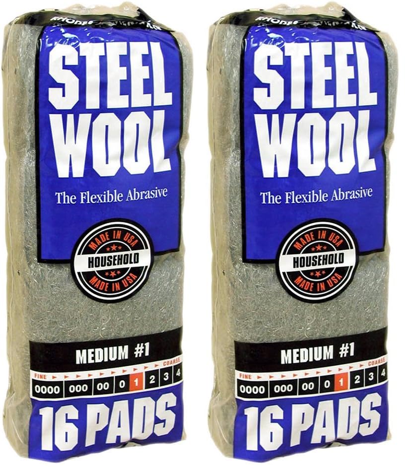 Homax Rhodes American Household Steel Wool16 pad, Medium Grade #1, 16 Pads (Pack of 2) - size: 16 Pads (Pack of 2), style: Medium Grade #1