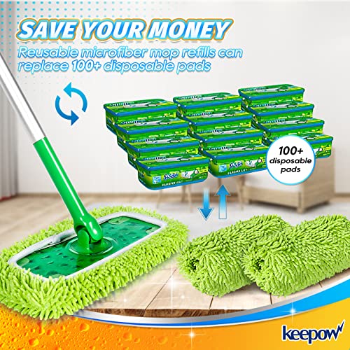 KEEPOW Dry Sweeping/Wet Mopping Cloths for Swiffer Sweeper, Reusable & Washable Microfiber Mop Pads Refills for Hard-Surface/Hardwood Floor Cleaning, 6 Pack (Mop is Not Included) - color: 6 Pack, Green
