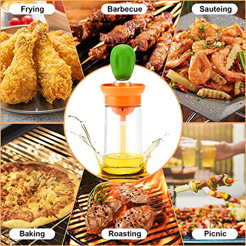 Oil Dispenser Bottle with Silicone Brush, 2 in 1 Glass Olive Oil Bottle Dispenser, Silicone Dropper Measuring Oil Container Dispenser Bottle, Barbecue Brush for Kitchen Cooking BBQ Grill Frying Baking