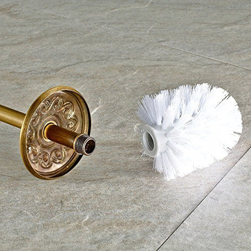 Leyden Antique Brass Toilet Brush Holder, Retro Toilet Brush Organizer with Ceramic Cup - color: Brass