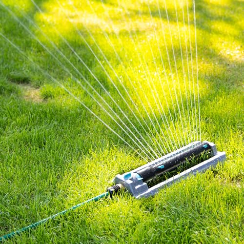 QUOBAS Heavy Duty Oscillating Sprinkler, 18-Hole Nozzle with Zinc Alloy Metal Base, Adjustable Flow Control & Spray Width, with Cleaning Pin, Garden, Yard - color: Black