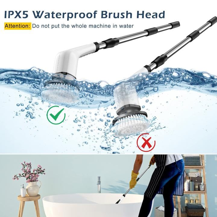 Electric Spin Scrubber Cordless Cleaning Brush Scrubber for Home Bath Tub Power Scrubber 9 Replaceable Brush Heads Detachable as Short Handle Shower Cleaning Brush Household Tools for Bathroom Floor