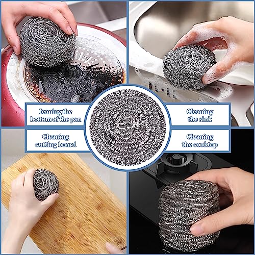 Stainless Steel Scrubber Scrubbing Scouring Pad Sponges Clean Pot Pan and Steel Wool for Kitchen Bathroom - size: 12Pcs Metal Scrubber