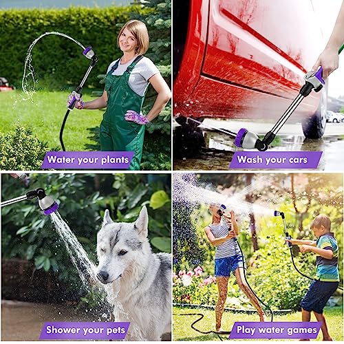 RESTMO Metal Watering Wand, Heavy Duty Garden Hose Wand with 180° Swivel Ratcheting Head, 16'' Hose Nozzle Sprayer with 7 Spray Patterns and Flow Control, for Water Hanging Baskets and Shrubs, Purple - color: Purple