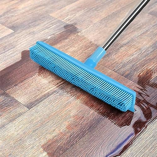 Landhope Fur Remover Broom, Rubber Broom with Squeegee Long Handle, 50 inches Sweeping Rug Brush Clean Carpet Windows Wooden Floor Sofa Bathroom Rugs Car Floor No Scratch - color: Blue Broom and Brush