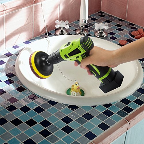 Kichwit 4 Inch Drill Power Brush Tile Scrubber Scouring Pads Cleaning Kit, Includes Attachment, Heavy Duty Household Cleaning Tool (Drill NOT Included) - size: 4 Inch