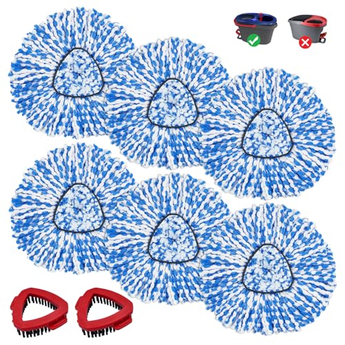 Mop Head Replacement Compatiable with Ocedar RinseClean 2-Tank System, Mircofiber Mop Heads Refill and Scrub Brush for O Cedar Rinseclean Spin Mop, 6 Pack Mop Refills & 2 Scrub Head for Floor Cleaning - color: 6 Pieces Blue Heads & Base & Brush