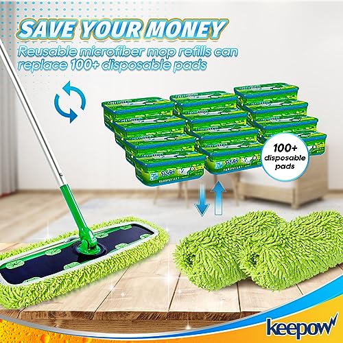 KEEPOW Reusable XL Mop Pads Compatible with Swiffer XL Sweeper, XL Dry Sweeping Cloths, XL Wet Mopping Cloths, Washable Microfiber XL Wet Pads Refills for Surface/Hardwood Floor Cleaning, 8 Pack - size: 8 Pack, Green