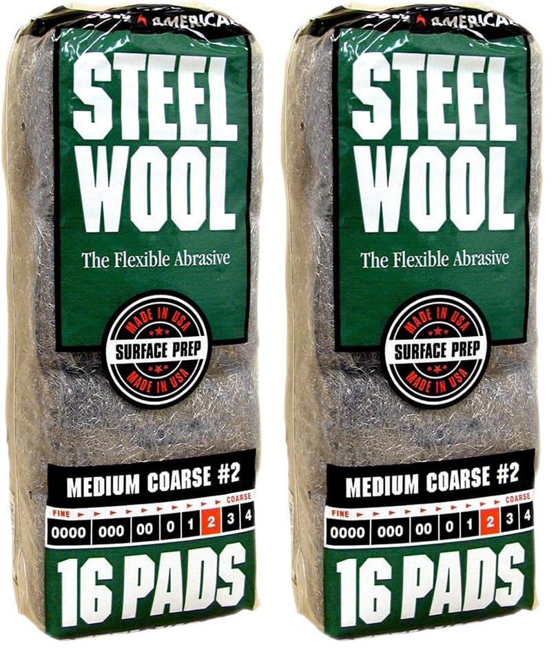Homax - 33873161059 Steel Wool, Medium Coarse Grade #2, 16 Pads (Pack of 2) - size: 16 Pads (Pack of 2), style: Medium Coarse Grade #2