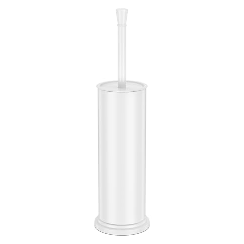Toilet Brush and Holder Set：304 Stainless Steel Heavy Duty Toilet Bowl Brush，Removable Inner Bowl and Splash Protection，Bathroom Toilet Brush-Dense Bristles for Through Cleaning - color: White