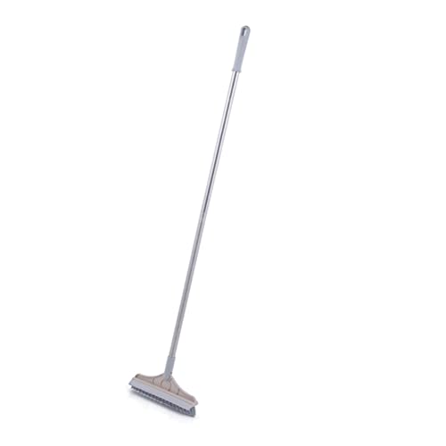 2 in 1 Floor Scrub Brush with Long Handle, Scrape and Brush Stiff Shower Cleaning Sweeping Deck Brush Push Broom Brush for Kitchen, Bathroom, Patio, Wall and Deck (Khaki) - color: Khaki